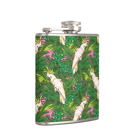 Parrot Patroon met palmbladeren Heupfles (Rechts)