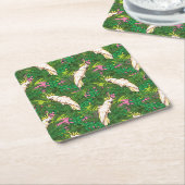 Parrot Patroon met palmbladeren Kartonnen Onderzetters (Schuin)