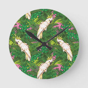 Parrot Patroon met palmbladeren Ronde Klok