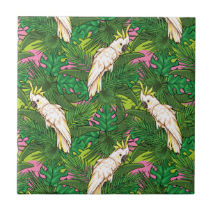 Parrot Patroon met palmbladeren Tegeltje