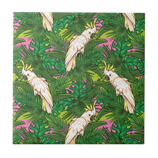 Parrot Patroon met palmbladeren Tegeltje (Voorkant)