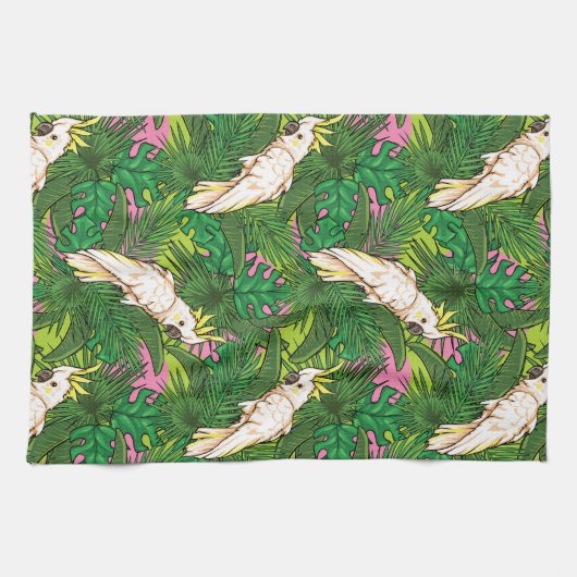 Parrot Patroon met palmbladeren Theedoek (Horizontaal)