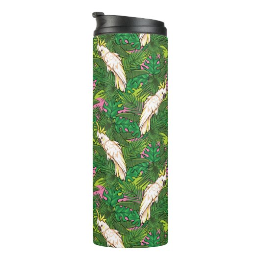 Parrot Patroon met palmbladeren Thermosbeker (Geroteerd rechts)