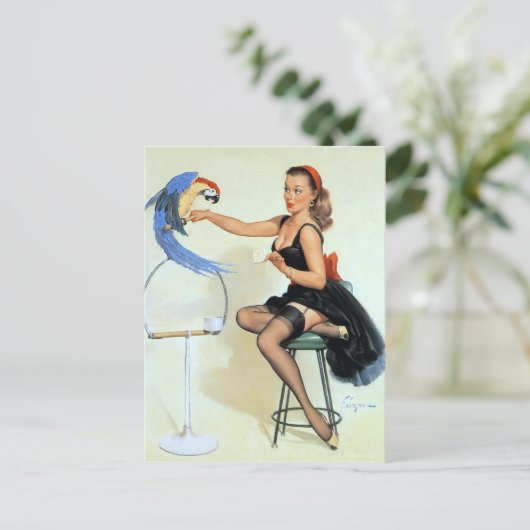 Parrot  Pin Up Briefkaart (Staand voorkant)