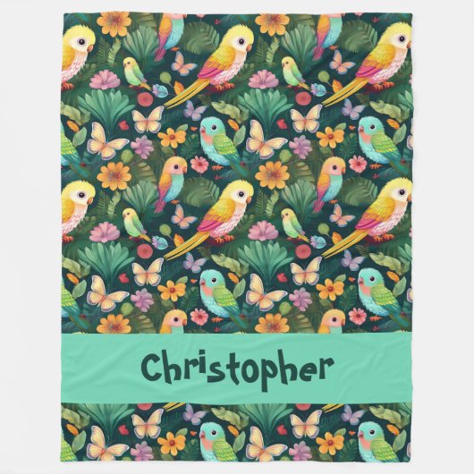 Parrot Playground: A Vibrant Dance of Tropical Fleece Deken (Voorkant)