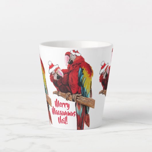 Parrot Red Merry kerstmis Macaw Latte Mok (Voorkant)