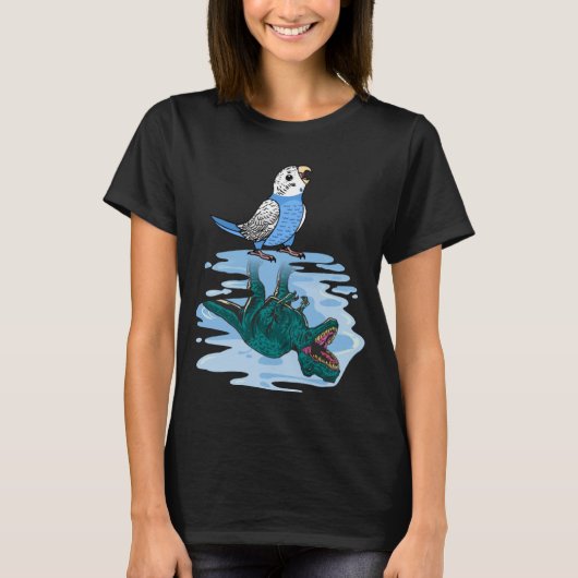 Parrot & Rex Reflection I Blue Budgie Budgerigar T-shirt (Voorkant)