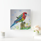 Parrot Rosella Australian Birds Waterverf Vierkante Klok (Huis)