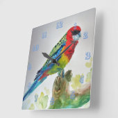Parrot Rosella Australian Birds Waterverf Vierkante Klok (Hoek)