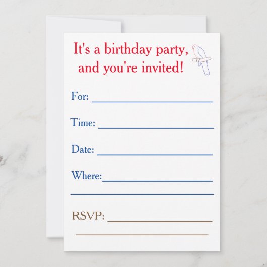 Parrot Thayed Birthday Party Invitations Kaart (Achterkant)
