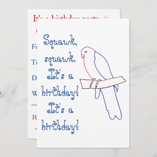 Parrot Thayed Birthday Party Invitations Kaart (Voorkant / Achterkant)