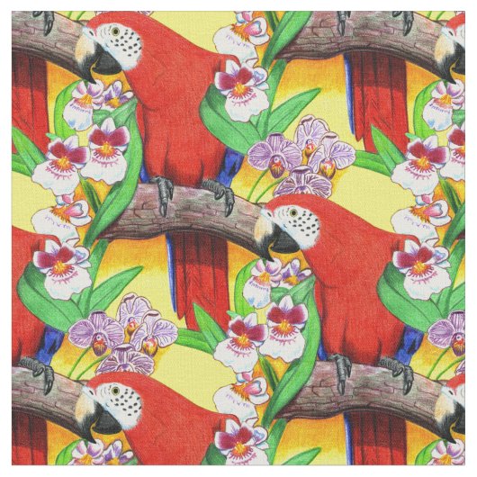Parrot Tropical Pattern Stof (Close Up)