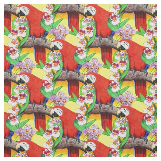 Parrot Tropical Pattern Stof (Swatch)
