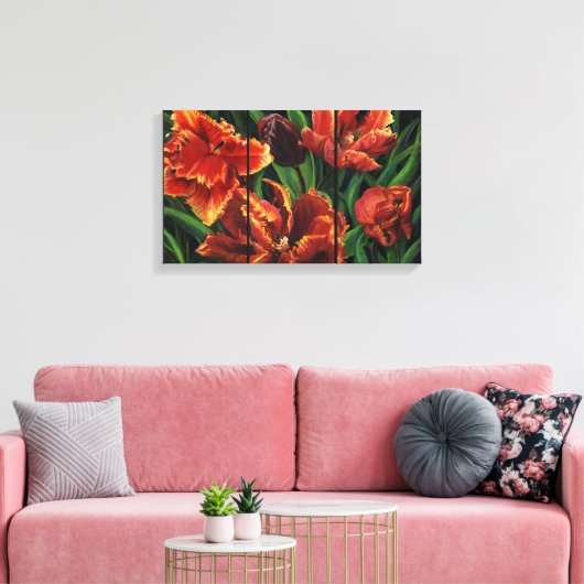 "Parrot Tulips Triptych Canvas Print" (Insitu (Woonkamer))