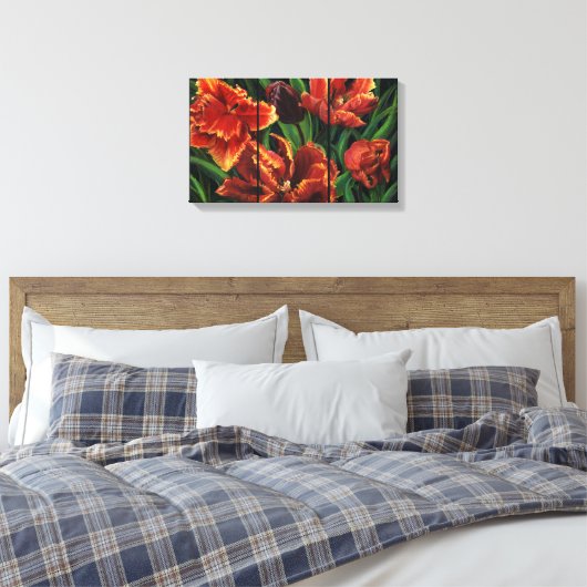 "Parrot Tulips Triptych Canvas Print" (Insitu (Slaapkamer))