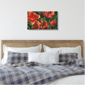 "Parrot Tulips Triptych Canvas Print" Afdruk (Insitu (Slaapkamer))