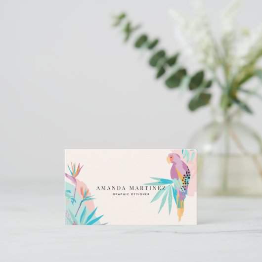 Parrot Vibrant Tropical Motif Visitekaartje (Staand voorkant)