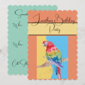 Parrot Waterverf Boys Verjaardagsfeestje Uitnodigi Kaart (Voorkant / Achterkant)