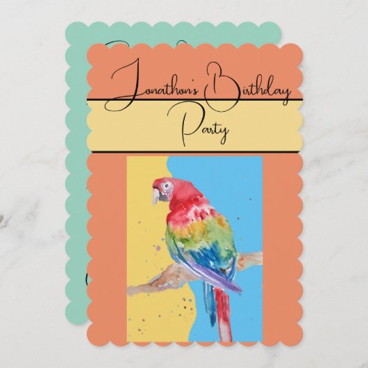 Parrot Waterverf Boys Verjaardagsfeestje Uitnodigi Kaart (Voorkant / Achterkant)