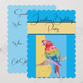 Parrot Waterverf Boys Verjaardagsfeestje Uitnodigi Kaart (Voorkant / Achterkant)