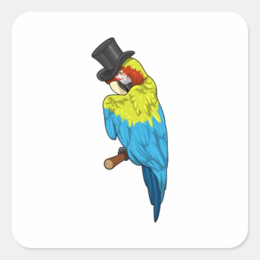 Parrot with Cylinder Vierkante Sticker (Voorkant)