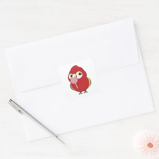 Parrot with Lollipop Vierkante Sticker (Envelop)