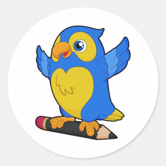 Parrot with Pencil Ronde Sticker (Voorkant)