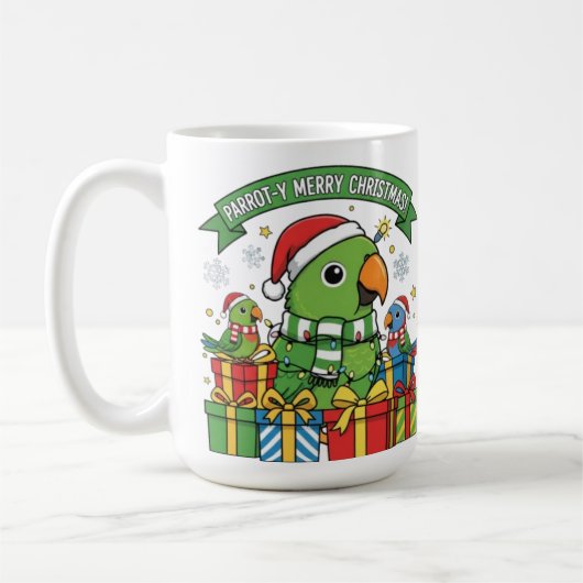 Parrot-y Merry Christmas – Cute Festive Parrot Hol Koffiemok (Links)
