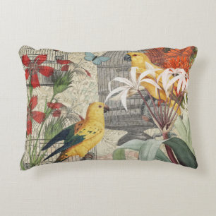 Parrot Yellow Tropical Antiek Flower Accent Kussen