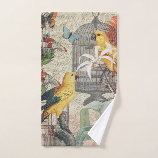 Parrot Yellow Tropical Antiek Flower Bad Handdoek (Handdoek)