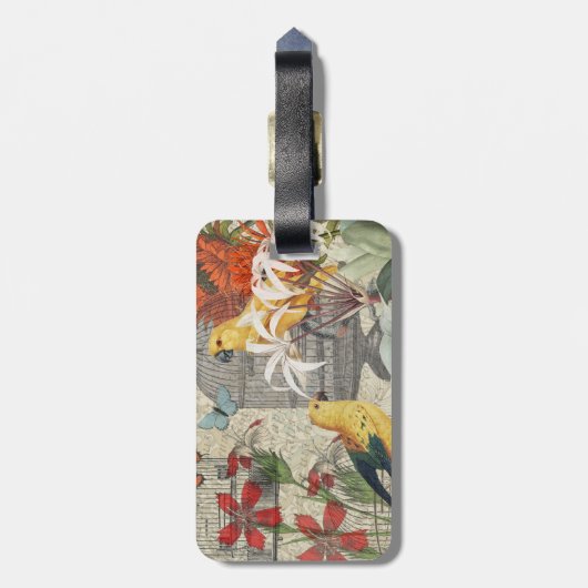 Parrot Yellow Tropical Antiek Flower Bagagelabel (Achterkant verticaal)