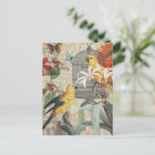 Parrot Yellow Tropical Antiek Flower Briefkaart (Staand voorkant)