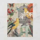 Parrot Yellow Tropical Antiek Flower Briefkaart (Voorkant)