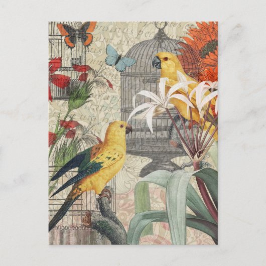 Parrot Yellow Tropical Antiek Flower Briefkaart (Voorkant)