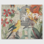 Parrot Yellow Tropical Antiek Flower Cadeaupapier (Vlak)