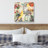 Parrot Yellow Tropical Antiek Flower Canvas Afdruk (Insitu (Slaapkamer))