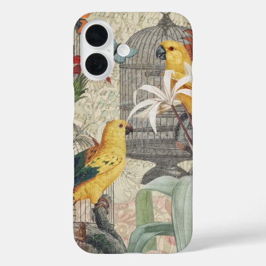 Parrot Yellow Tropical Antiek Flower Case-Mate iPhone Case (Achterkant)