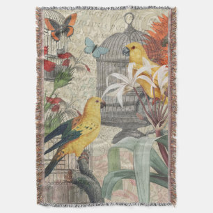 Parrot Yellow Tropical Antiek Flower Deken