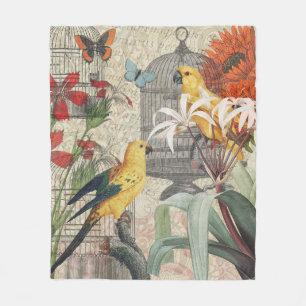 Parrot Yellow Tropical Antiek Flower Fleece Deken