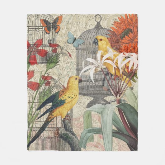 Parrot Yellow Tropical Antiek Flower Fleece Deken (Voorkant)