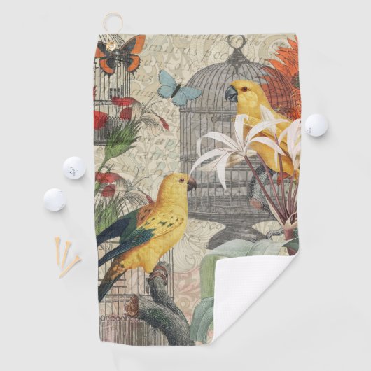 Parrot Yellow Tropical Antiek Flower Golfhanddoek (Insitu)