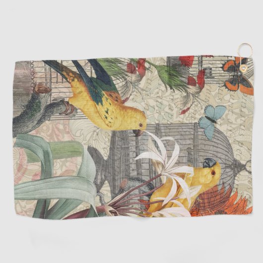 Parrot Yellow Tropical Antiek Flower Golfhanddoek (Horizontaal)