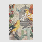 Parrot Yellow Tropical Antiek Flower Golfhanddoek (Voorkant)