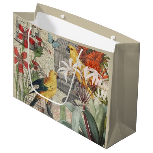 Parrot Yellow Tropical Antiek Flower Groot Cadeauzakje (Voorkant Gekanteld)