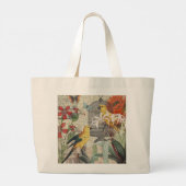 Parrot Yellow Tropical Antiek Flower Grote Tote Bag (Achterkant)