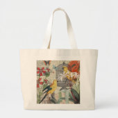 Parrot Yellow Tropical Antiek Flower Grote Tote Bag (Voorkant)