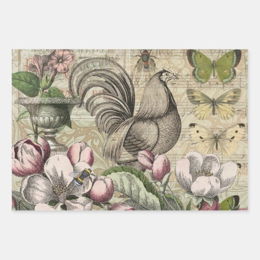 Parrot Yellow Tropical Antiek Flower Inpakpapier Vel (Voorkant 3)