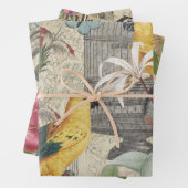 Parrot Yellow Tropical Antiek Flower Inpakpapier Vel (In situ)