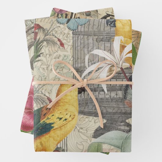 Parrot Yellow Tropical Antiek Flower Inpakpapier Vel (In situ)