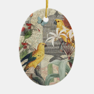 Parrot Yellow Tropical Antiek Flower Keramisch Ornament